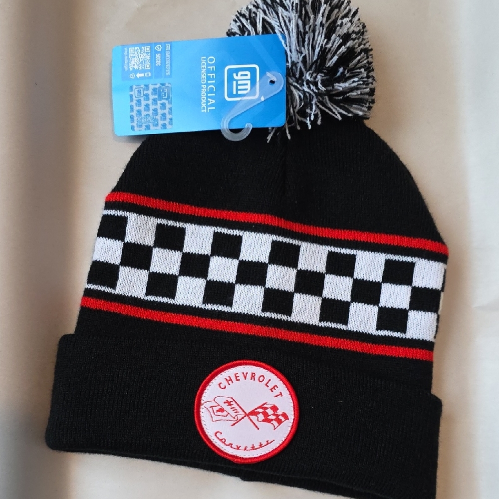 Chevrolet Corvette GM Black and White Checkered Beanie Men's OSFM NWT